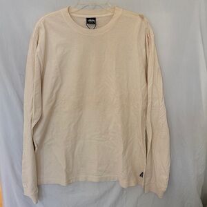 STUSSY Designer basic long sleeve logo t-shirt natural pigment size XL flaw